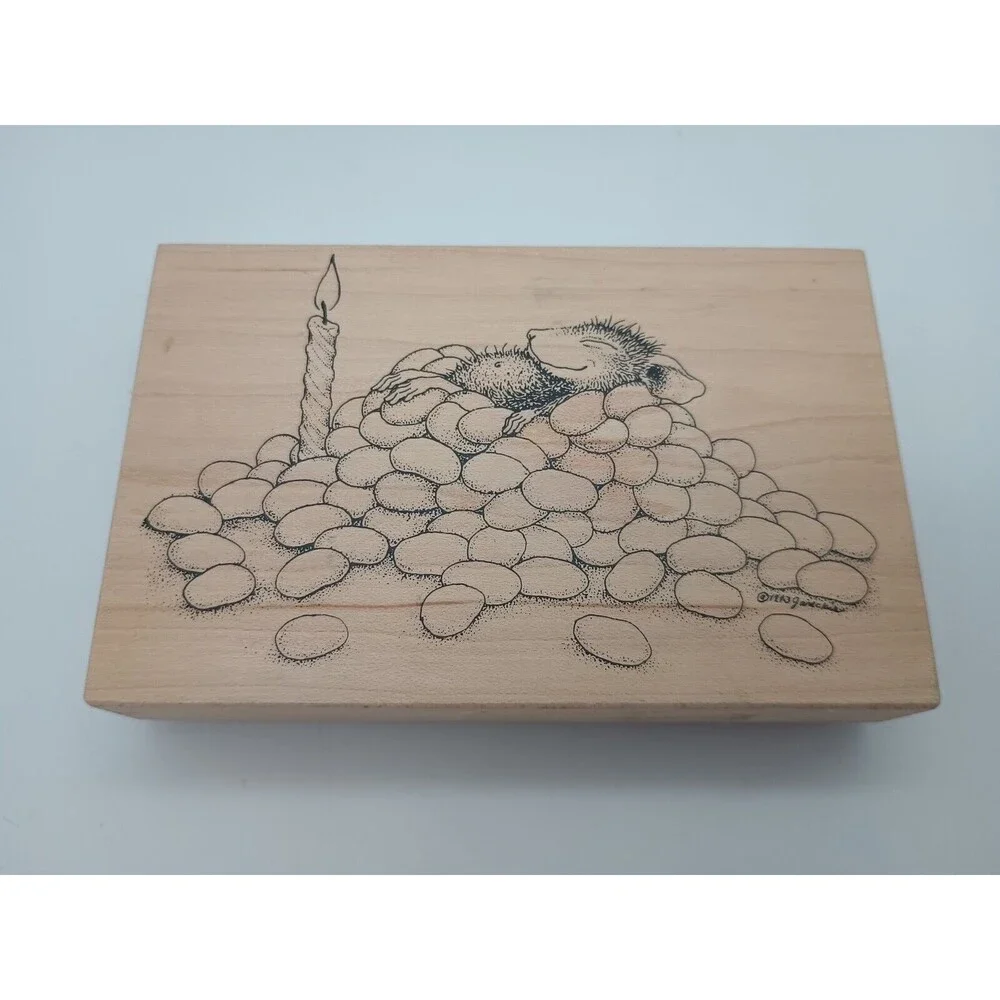 House Mouse Candle & Jelly Beans Birthday Sleep Nap Stampa Rosa Rubber Stamp 71
